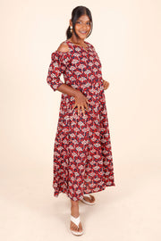 Scarlet Red Hand Block Printed Cotton Dress 10075949