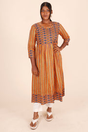 Orange Printed Cotton Kurta 10075950