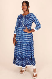 Blue Shibori Printed Cotton Dress 10075951
