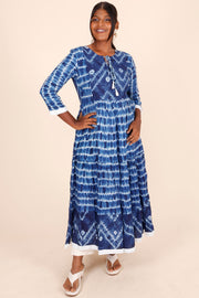 Blue Shibori Printed Cotton Dress 10075951