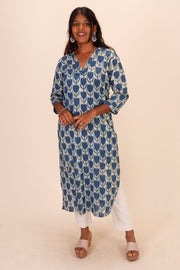 Blue Handblock Printed Vanaspati Cotton Kurta 