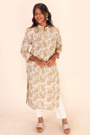 Beige Handblock Printed Cotton Kurta 