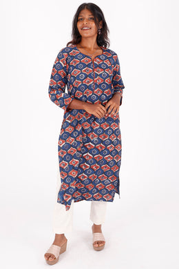 Blue Jahota Hand Block Cotton Kurta