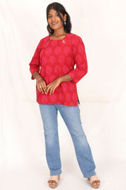 Maroon Kutchi Hand Block Printed Cotton Kurti 10071520