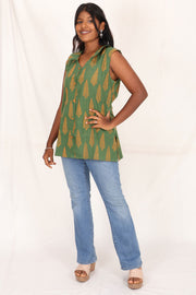 Light Forest Green Kutchi Hand Block Printed Cotton Kurti 10071526