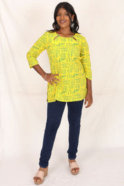 Sunshine Yellow Kutchi Hand Block Printed Cotton Kurti  10071529