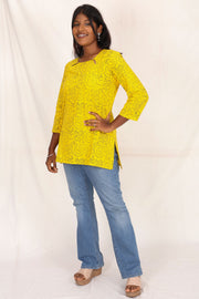Yellow Rose Kutchi Hand Block Printed Cotton Kurti 10071532