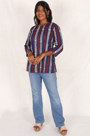 Delft Blue Hand Block Printed Kurti 10071537