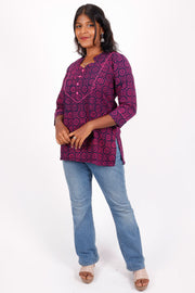 Dark Blue Kutchi Hand Block Printed Cotton Kurti 10071540