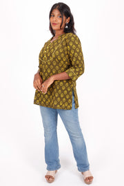 Finch Brown Hand Block Printed Cotton Kurti 10071541