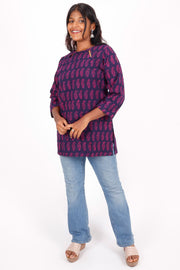 Space Cadet Blue Kutchi Hand Block Printed Cotton Kurti 10071542