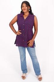 Navy Blue Kutchi Hand Block Printed Cotton Kurti 10071547