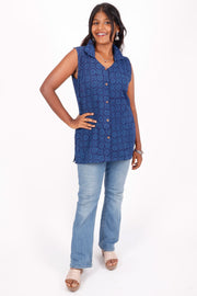 Chinese Blue Hand Block Printed Cotton Kurti 10071549