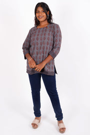 Lavender Grey Bagh Printed Cotton Kurti 10071553