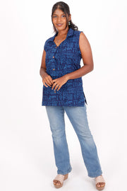 Norway Blue Kutchi Hand Block Printed Cotton Kurti 10071558