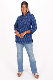 Norway Blue Kutchi Hand Block Printed Cotton Kurti 10071559