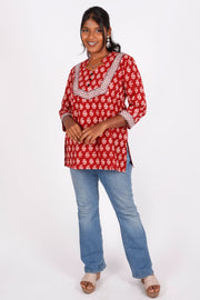 Pigment Red Bagh Printed Cotton Kurti 10071566