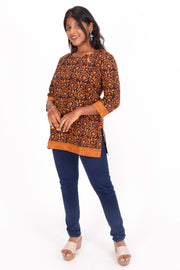 Deep Brown Bagh Printed Cotton Kurti 10071567