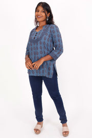 Glaucous Blue Bagh Printed Cotton Kurti 10071575