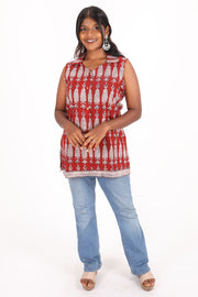 Turkey Red Bagh Printed Cotton Kurti 10071653