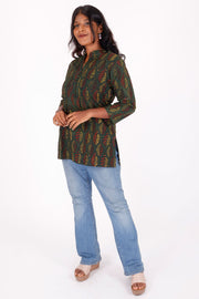 Kaitoke Green Ajrakh Printed Cotton Kurti 10072037