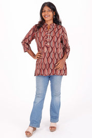 Auburn Brown Ajrakh Printed Cotton Kurti 10072047