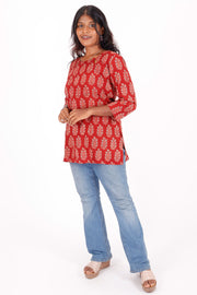 Imperial Red Ajrakh Printed Cotton Kurti 10072050
