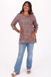 Arctic Blue Ajrakh Printed Cotton Kurti 10072051