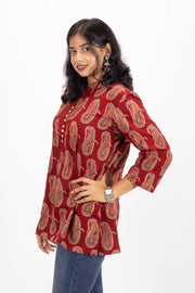 Marron Ajrakh printed kurti 10072053
