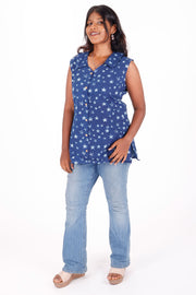 Indigo Star Motif Hand Block Printed Cotton Kurti 10072063