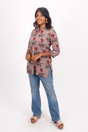 Silver Pink Grey Jahota Hand Block Cotton Kurti 10072359