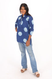 Indigo Circle Motif Hand Block Printed Cotton Kurti 10072376