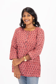 Pink Jahota Hand block Printed Cotton Kurti 10072378