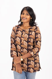 Black Jahota Hand block Printed Cotton Kurti 10072379