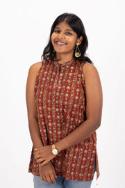 Marron Jahota Hand Block Cotton Kurtis 10072380