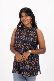 Blue Jahota Hand Block Cotton Kurtis 10072381