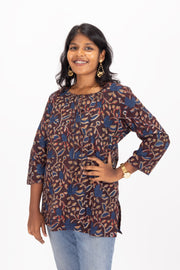 Brown Jahota Hand block Printed Cotton Kurti 10072382