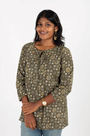 Green Jahota Hand Block Cotton Kurtis 10072383