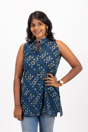 Blue Jahota Hand block Printed Cotton Kurti 10072387