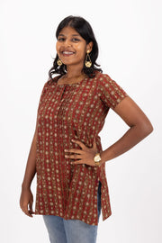 Marron Jahota Hand Block Cotton Kurtis 10072388