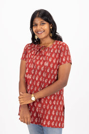 Red Jahota Hand Block Cotton Kurtis 10072393