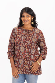 Marron Jahota Hand block Printed Cotton Kurti 10072394