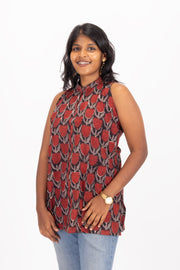 Red Jahota Hand block Printed Cotton Kurti 10072395