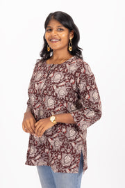 Brown Jahota Hand block Printed Cotton Kurti 10072396