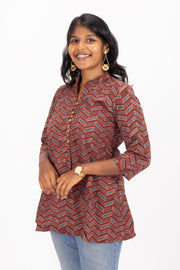 Maroon Ajrakh Printed Cotton Kurti 10072402