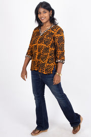 Yellow Batik Printed Rayon Kurti 10076419