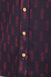 Indigo Handblock Print Pre-Washed Pure Cotton Crop Shirt 10074619