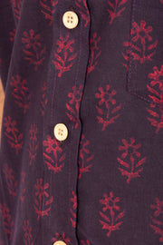 Indigo Handblock Print Pre-Washed Pure Cotton Crop Shirt 10074625