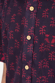 Indigo Handblock Print Pre-Washed Pure Cotton Crop Shirt 10074628