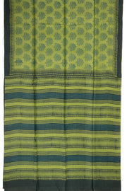 Olive Green Printed Tussar Silk Saree with Floral Motifs 10076447